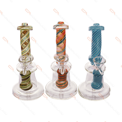 3 Inches Glass Bong Smoking Pipes Mini Stripe Curved Neck Disc Base With 14mm Flame