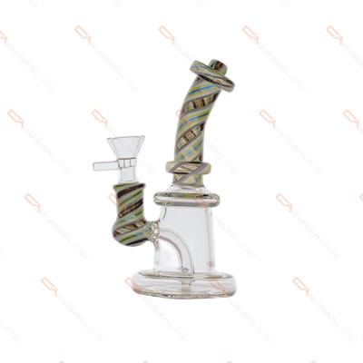 3 Inches Glass Bong Smoking Pipes Mini Stripe Curved Neck Disc Base With 14mm Flame
