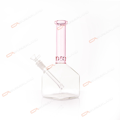 11.2 Inches Square Base Glass Bong Clear Pink 18F Joint for Smoke Tobacco Weed Herb