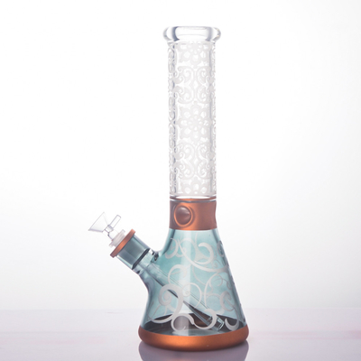 Glass Beaker Bong 14″ Engraved Sand Blasted Cloud Clear Glass Beaker Bongs