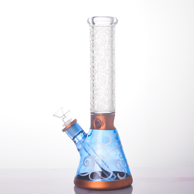 Glass Beaker Bong 14″ Engraved Sand Blasted Cloud Clear Glass Beaker Bongs