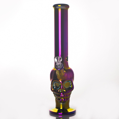 Electroplated Glass Straight Tube Bong 16" Skull Straight Cylinder Bongs