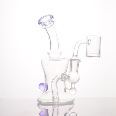 2.5" Base Transparent Glass Dab Rig , Double Dab Rig Colored Lip 5mm Thick