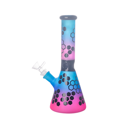 10 Inch Tobacco Glass Smoking Bong Gradient Colored Honeycomb Patterns