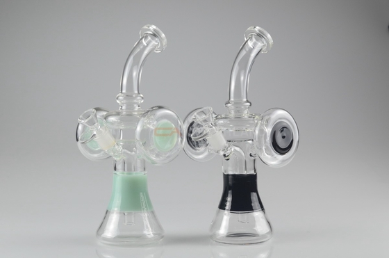 Double Loop Flowing Percolator Glass Bongs With Curved Nozzle