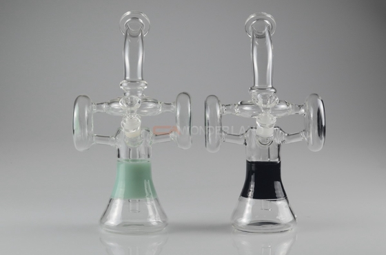 Double Loop Flowing Percolator Glass Bongs With Curved Nozzle