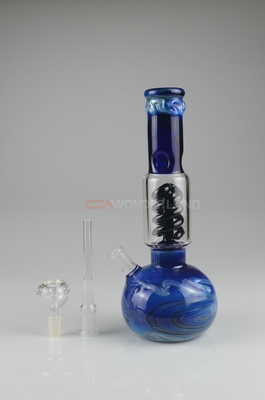 Cobalt Blue Flask Glass Beaker Bong Ball Style With Black Coil