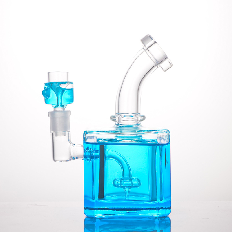 7 Inches Percolator Glass Water Bong Diamond Cube Glycerinum Freezable